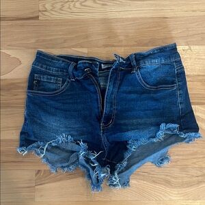 KanCan Dark Blue Frayed Hem Jean Shorts